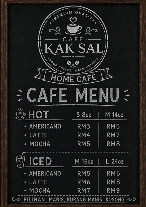 Menu Cafe Kak Sal